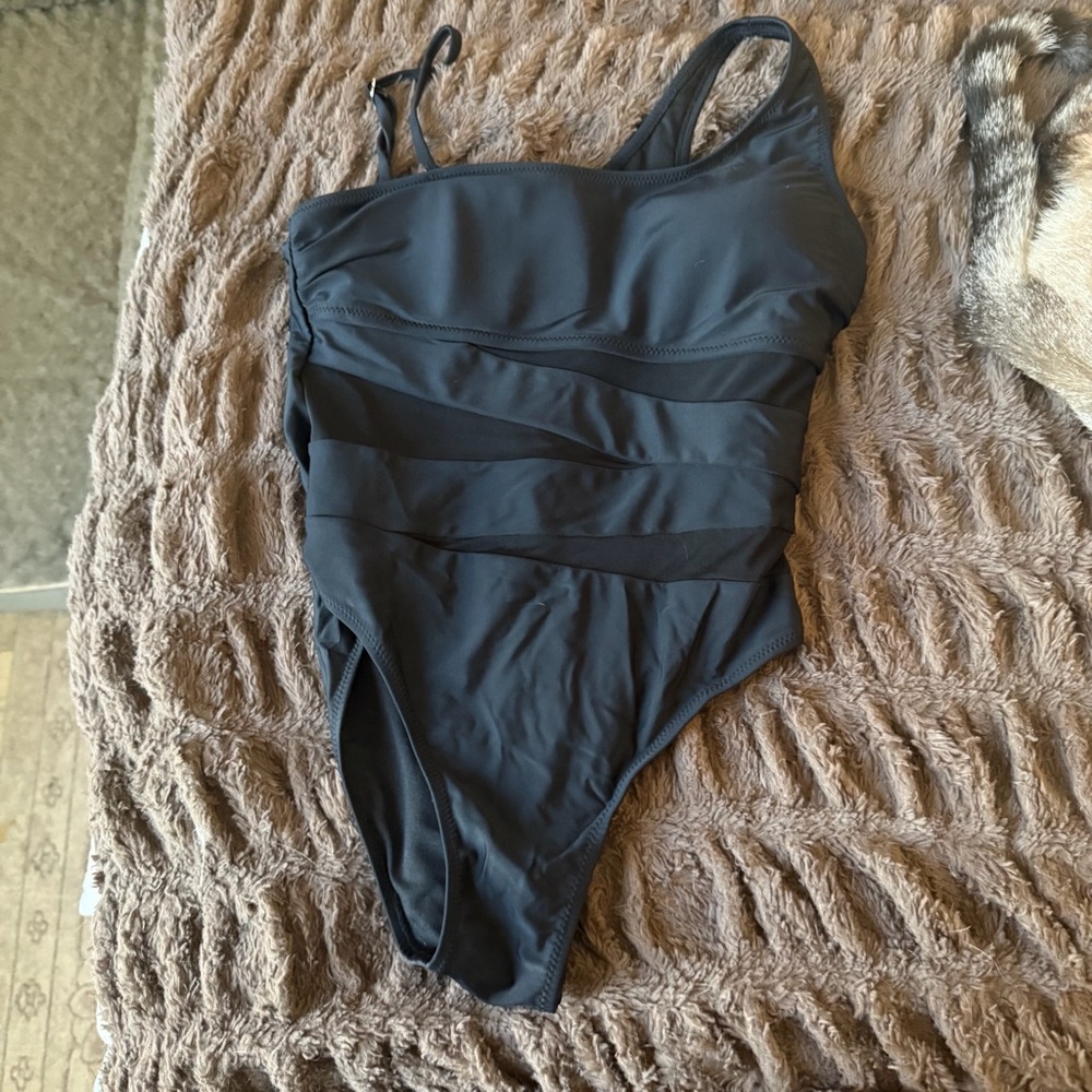 Pink Lily One Shoulder Black Swimsuit